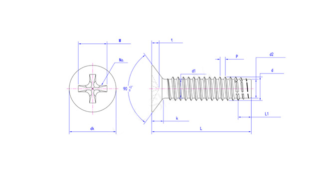 Countersunk head tapping screws flat tail nails IFI 502-8-1982 BF tooth cross recess (H type) - Finexpress Hardware Fasteners Co.,Ltd. - One stop procurement of screws, nuts, and hardware components